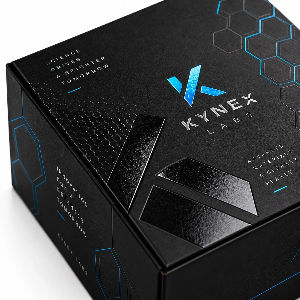 black cardboard boxes kynex labs macro detail.webp