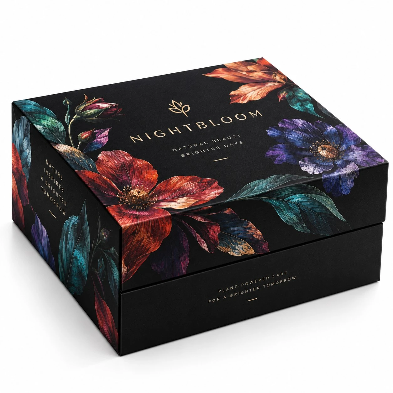 black cardboard boxes nightbloom floral print.webp