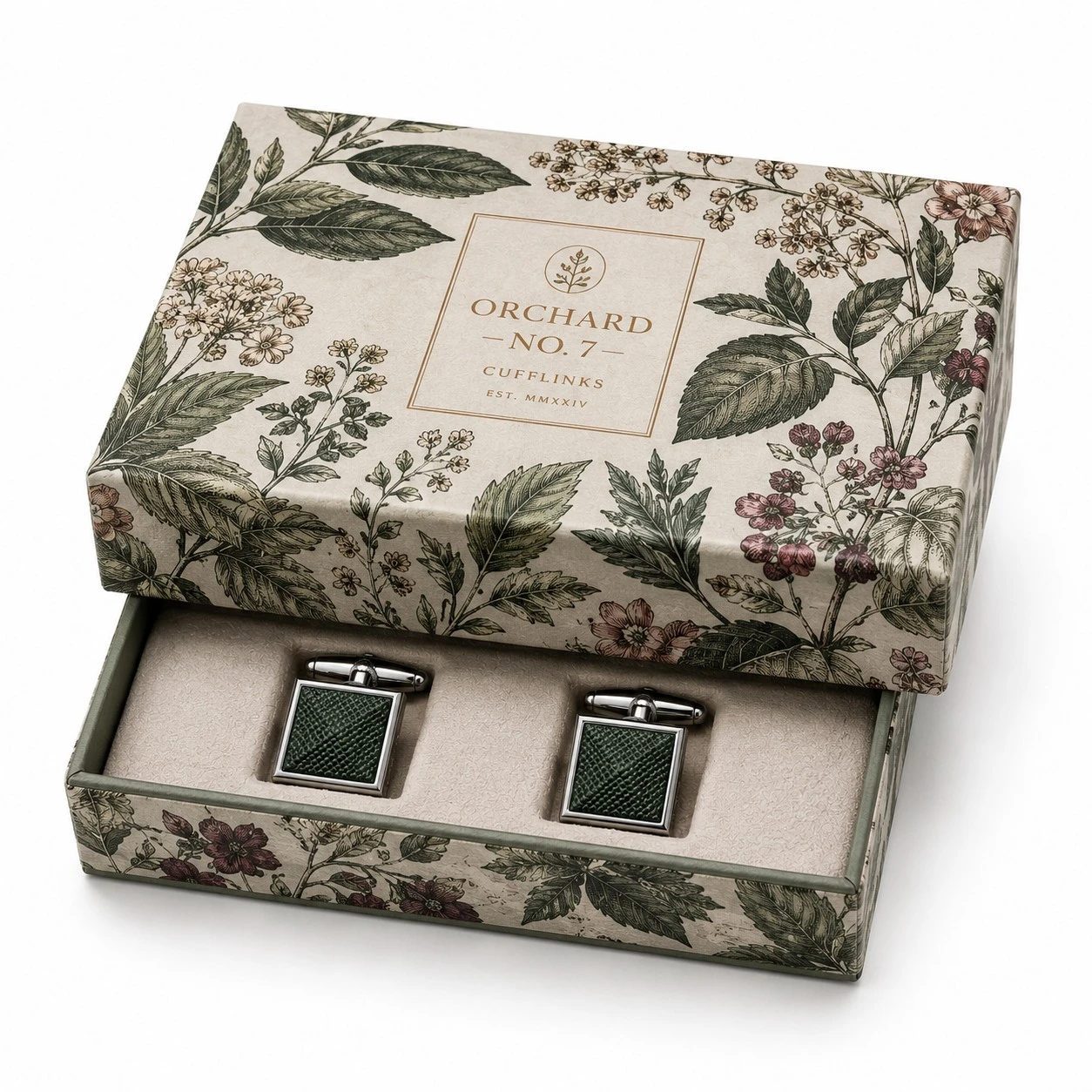botanical printed custom cufflink boxes