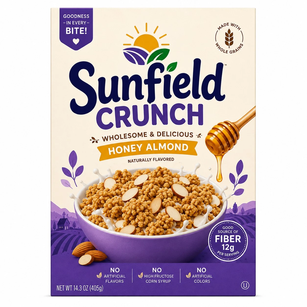 breakfast cereal box front view sunfield crunch