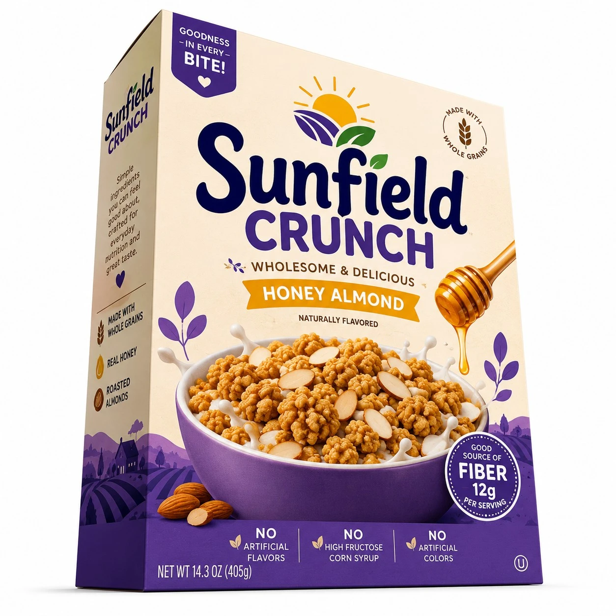 breakfast cereal box low angle honey almond