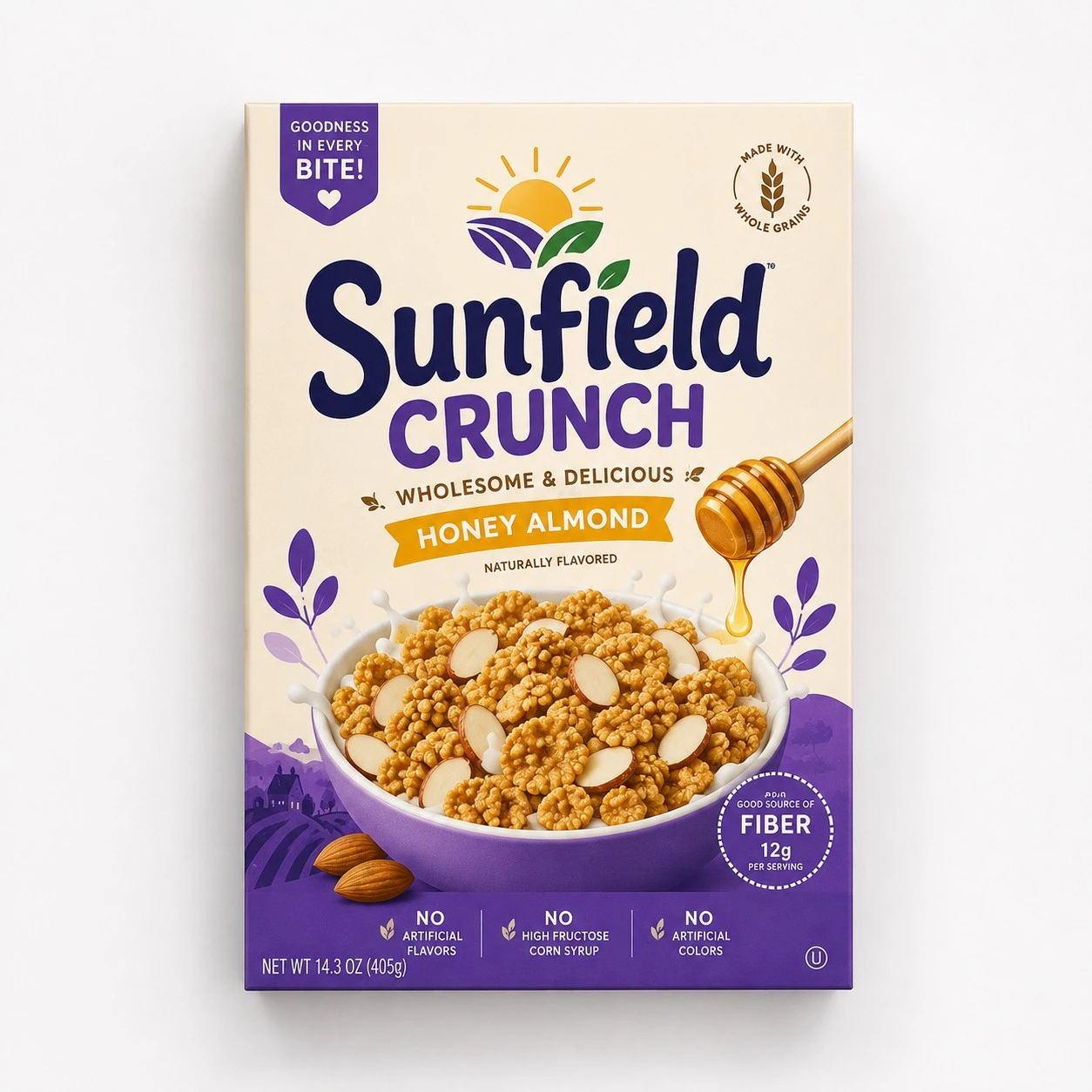 breakfast cereal box top down honey almond