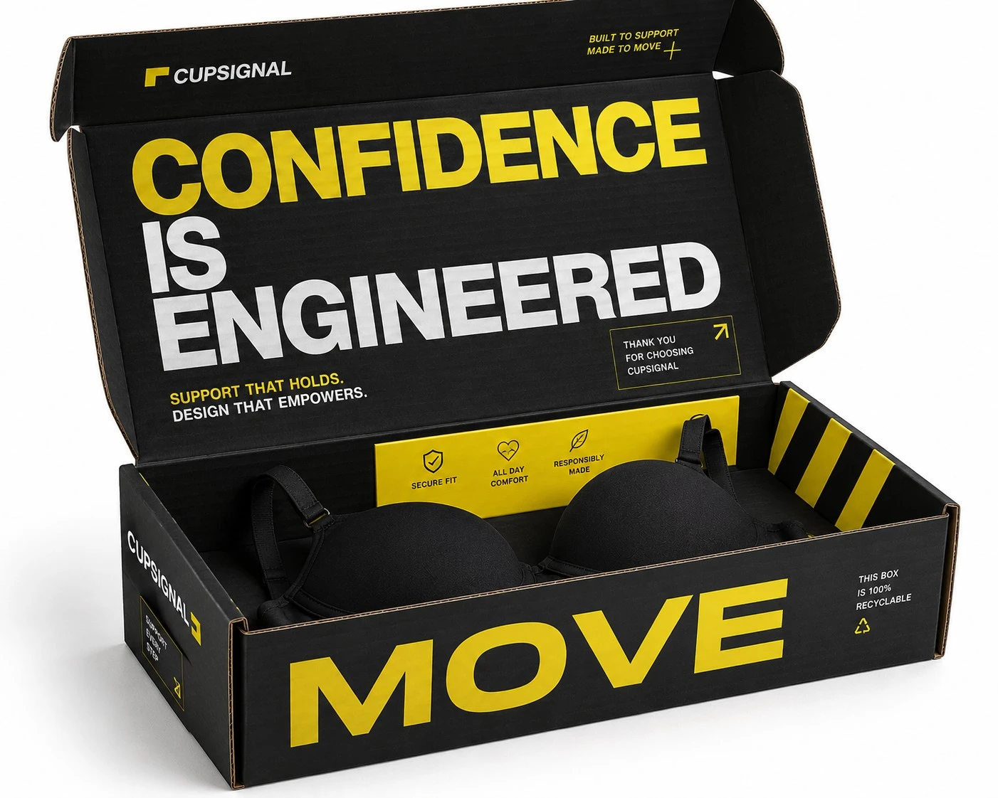brutalist custom bra mailer box bold typography