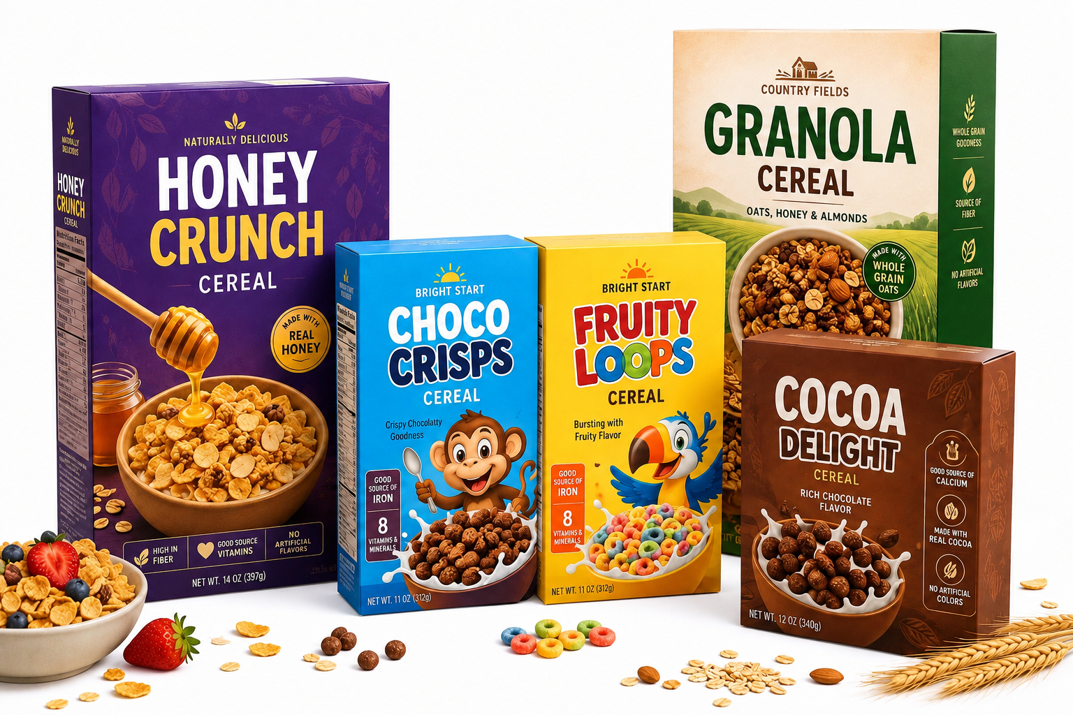 cereal boxes variety