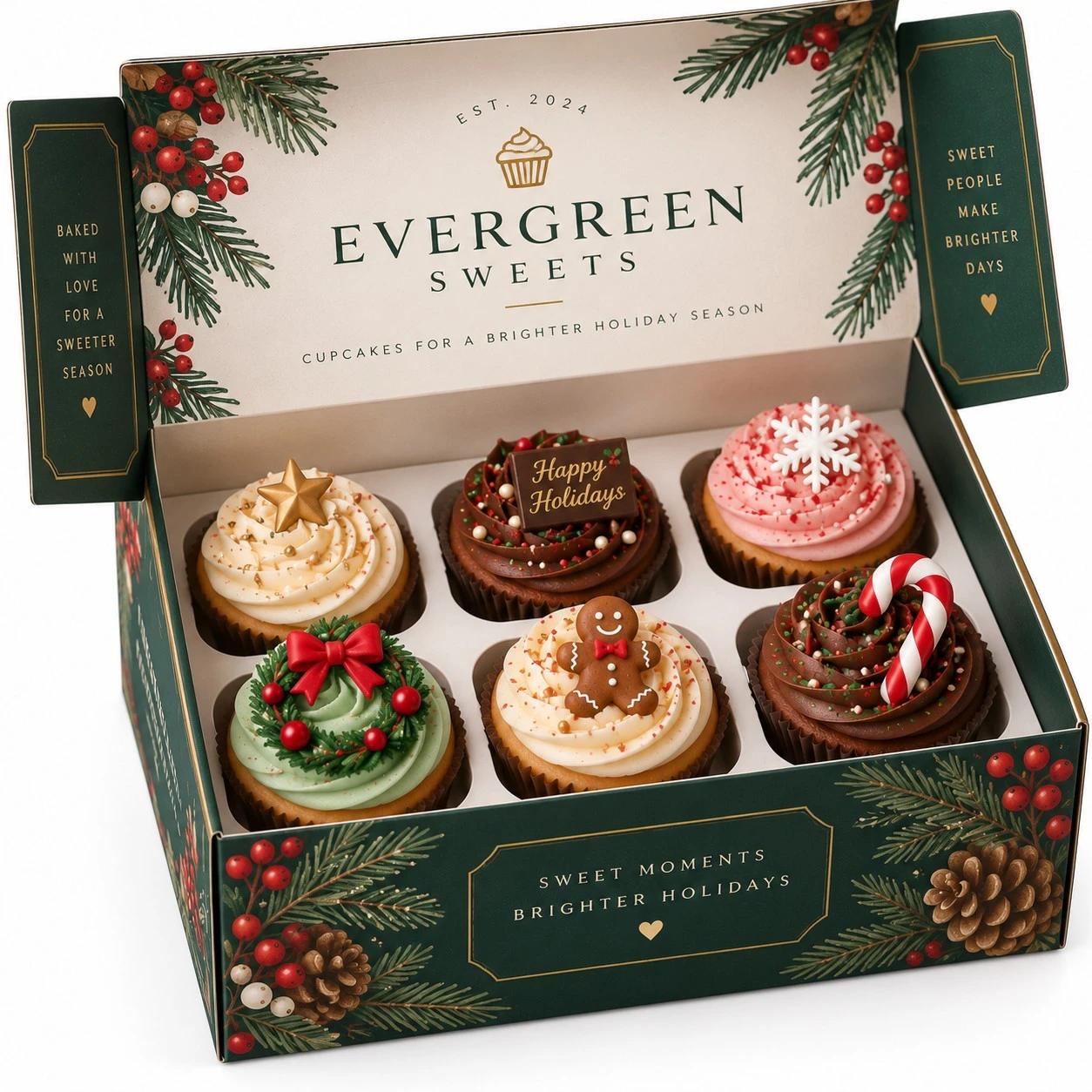 christmas cupcake boxes evergreen open six pack