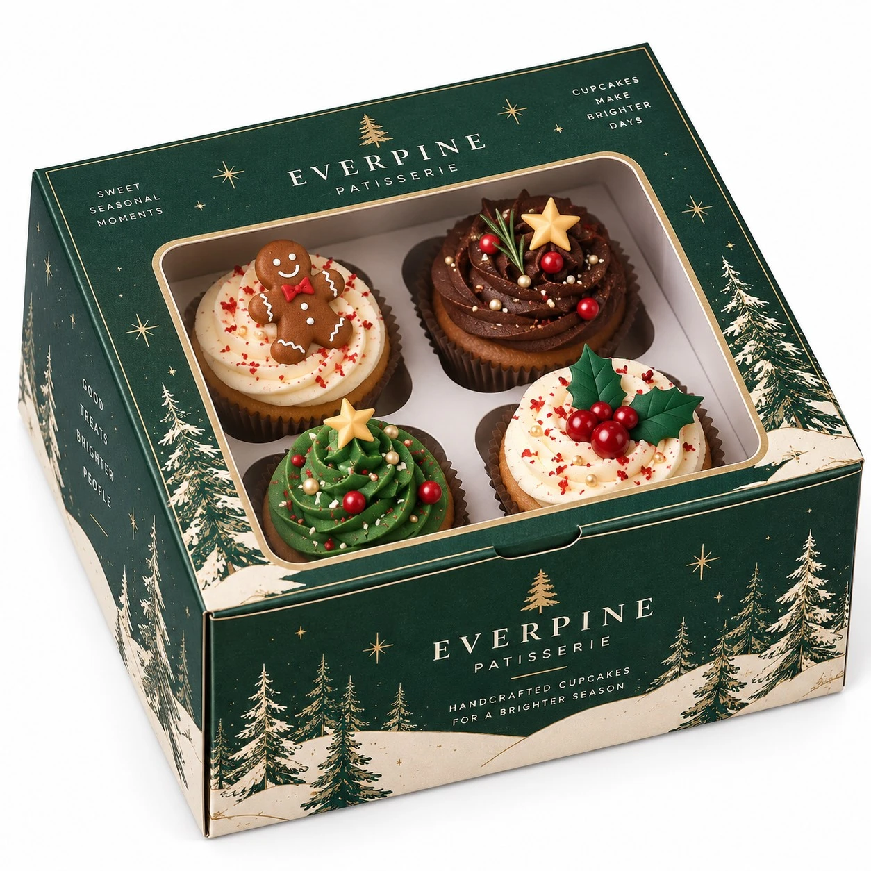 christmas cupcake boxes everpine green window