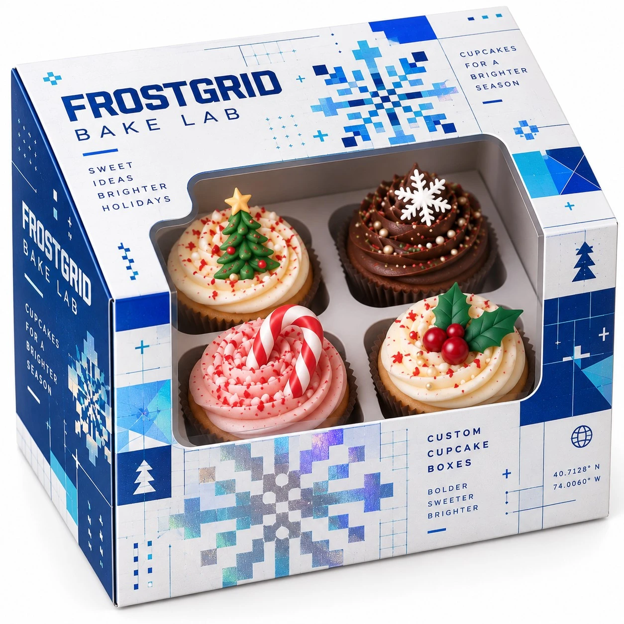 christmas cupcake boxes geometric frostgrid window