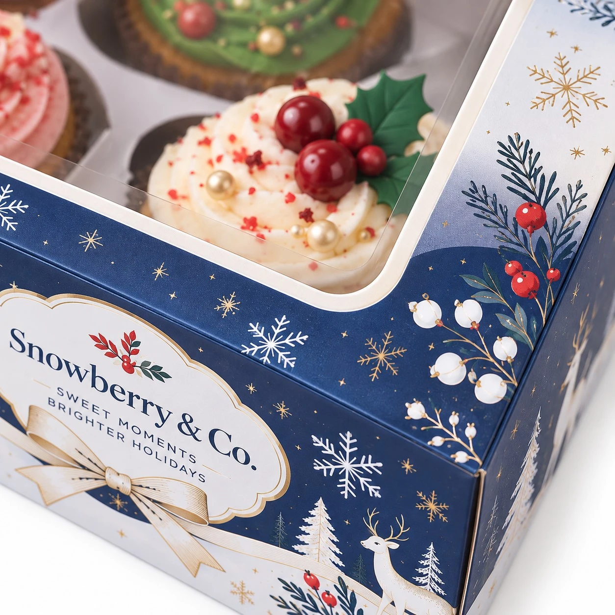 christmas cupcake boxes macro window detail