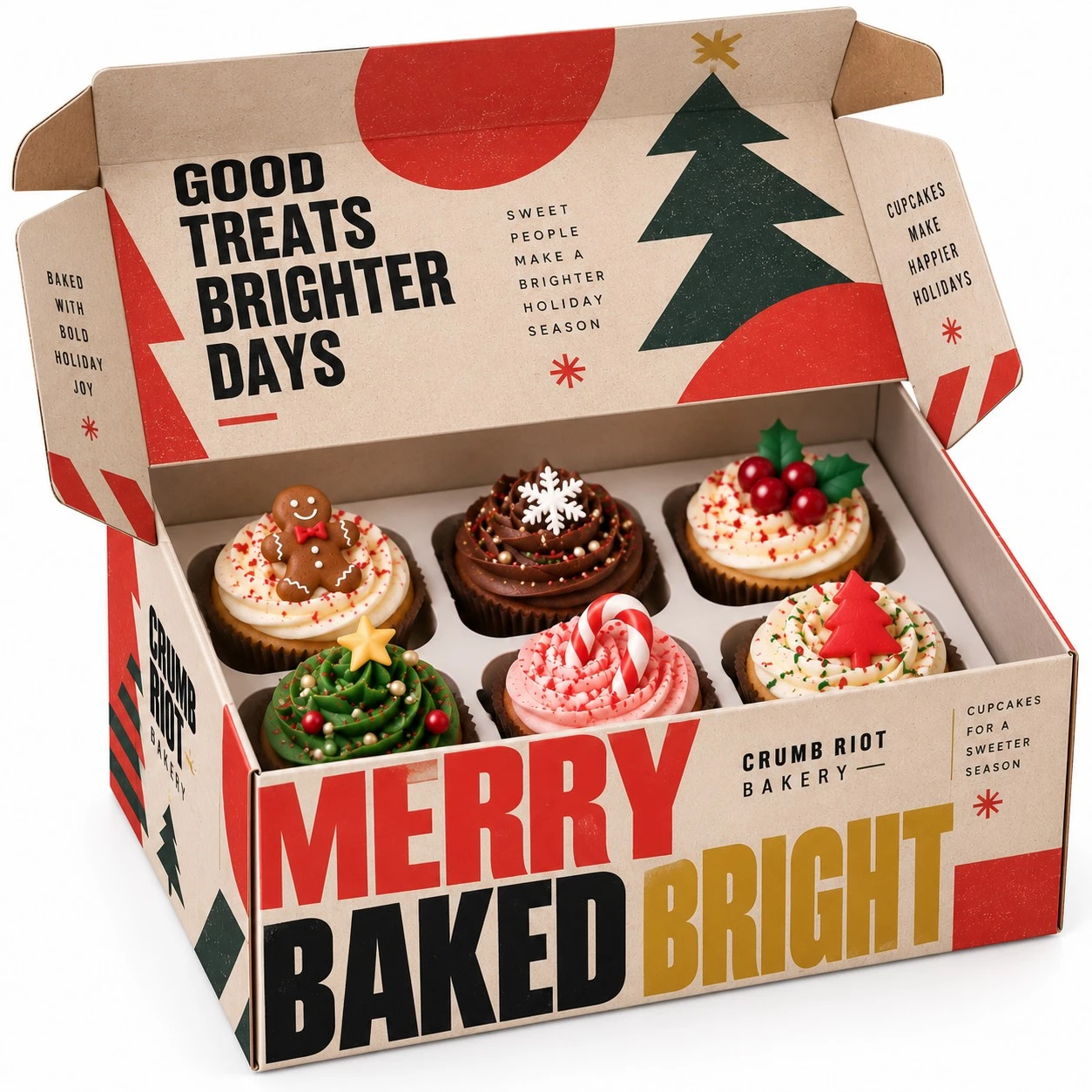 christmas cupcake boxes open brutalist six pack