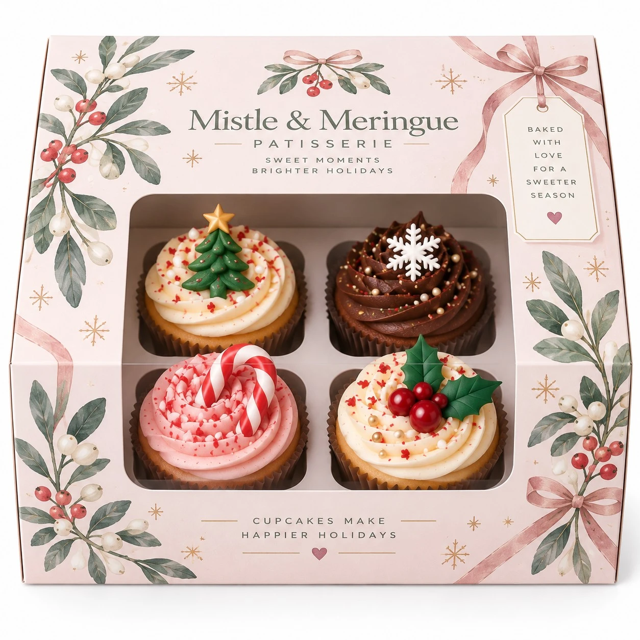 christmas cupcake boxes pastel mistletoe window