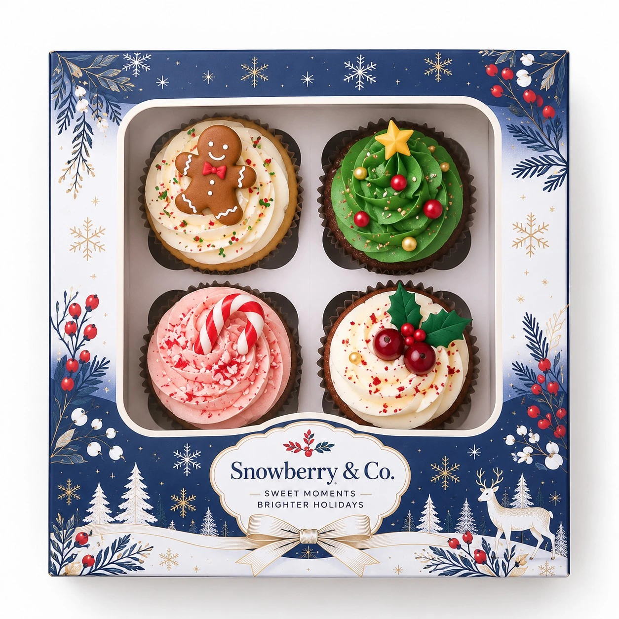 christmas cupcake boxes top down four pack