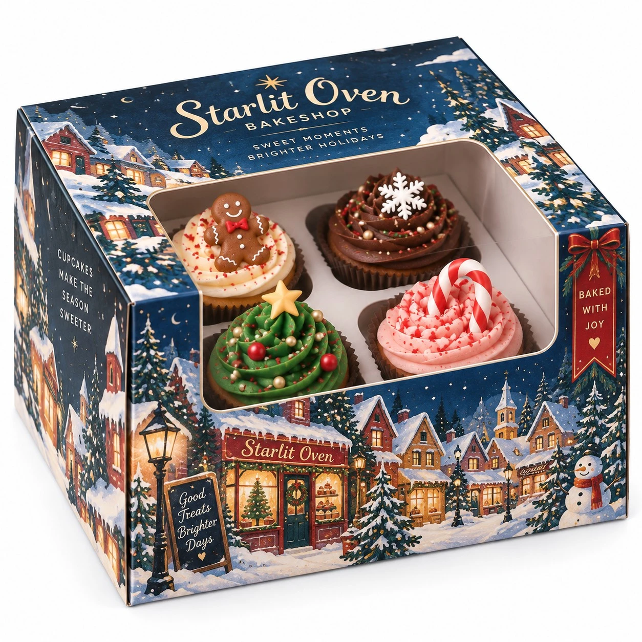 christmas cupcake boxes winter village window