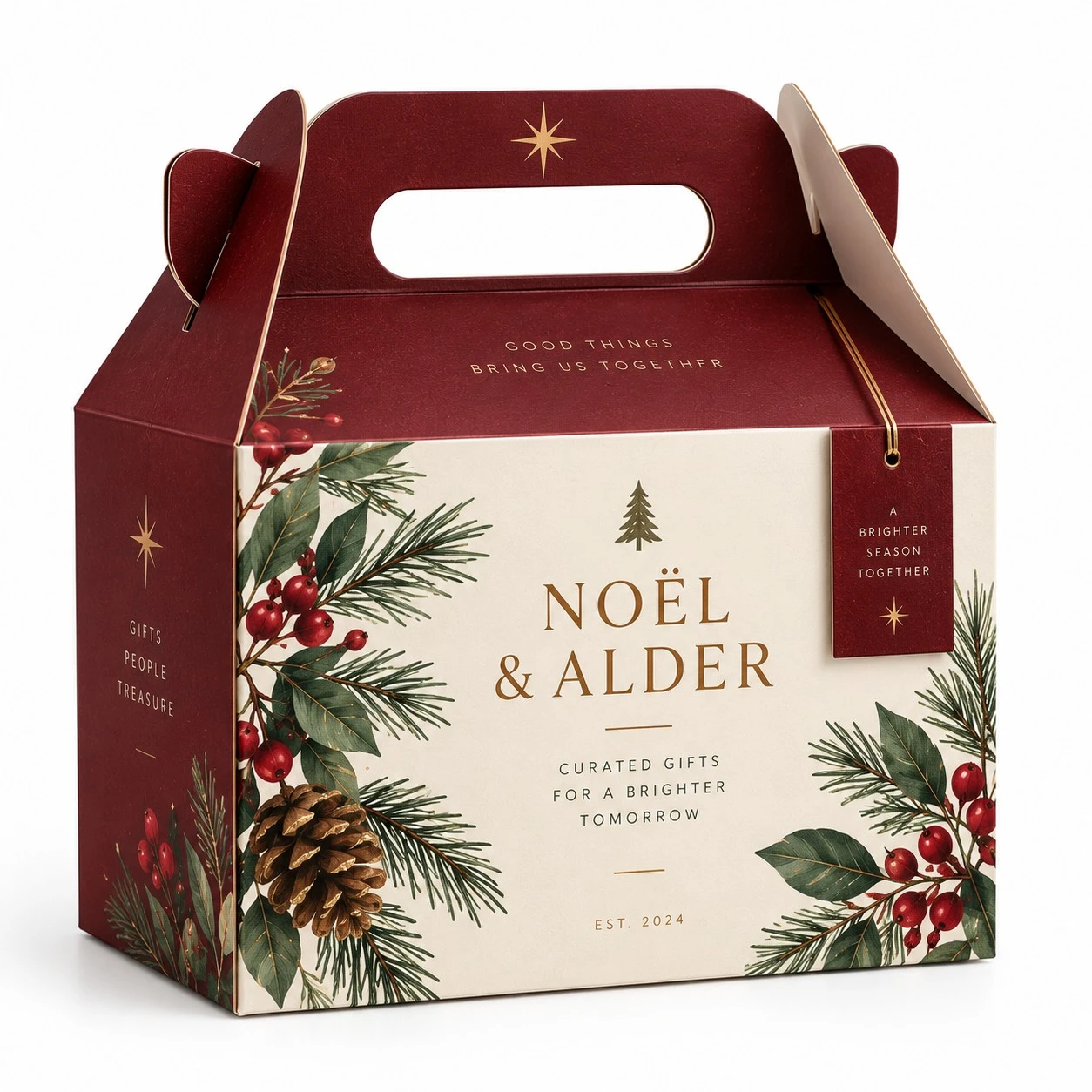 christmas gable boxes noel alder burgundy botanical