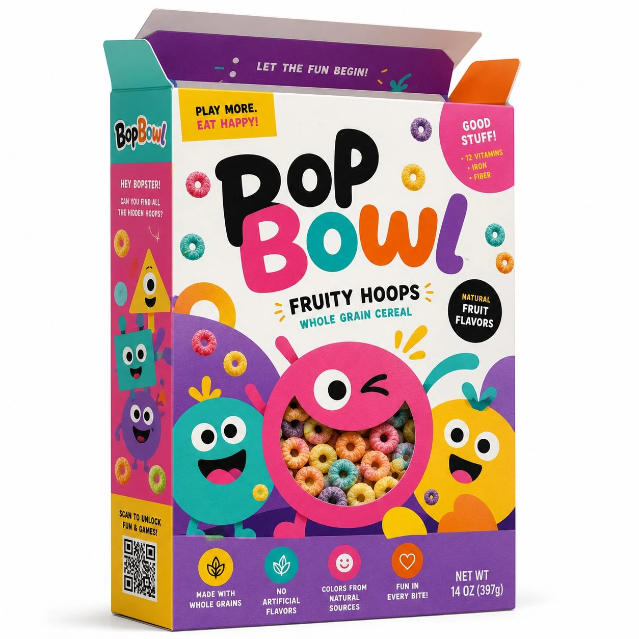 colorful cereal boxes bopbowl open flaps