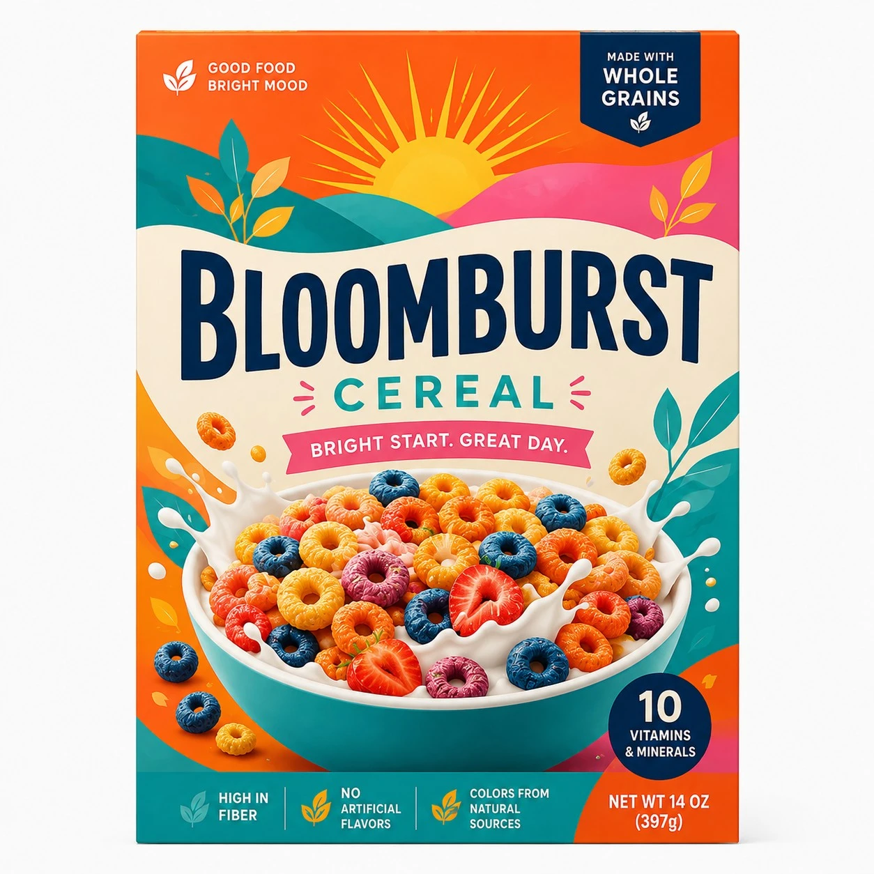 colorful cereal boxes front view