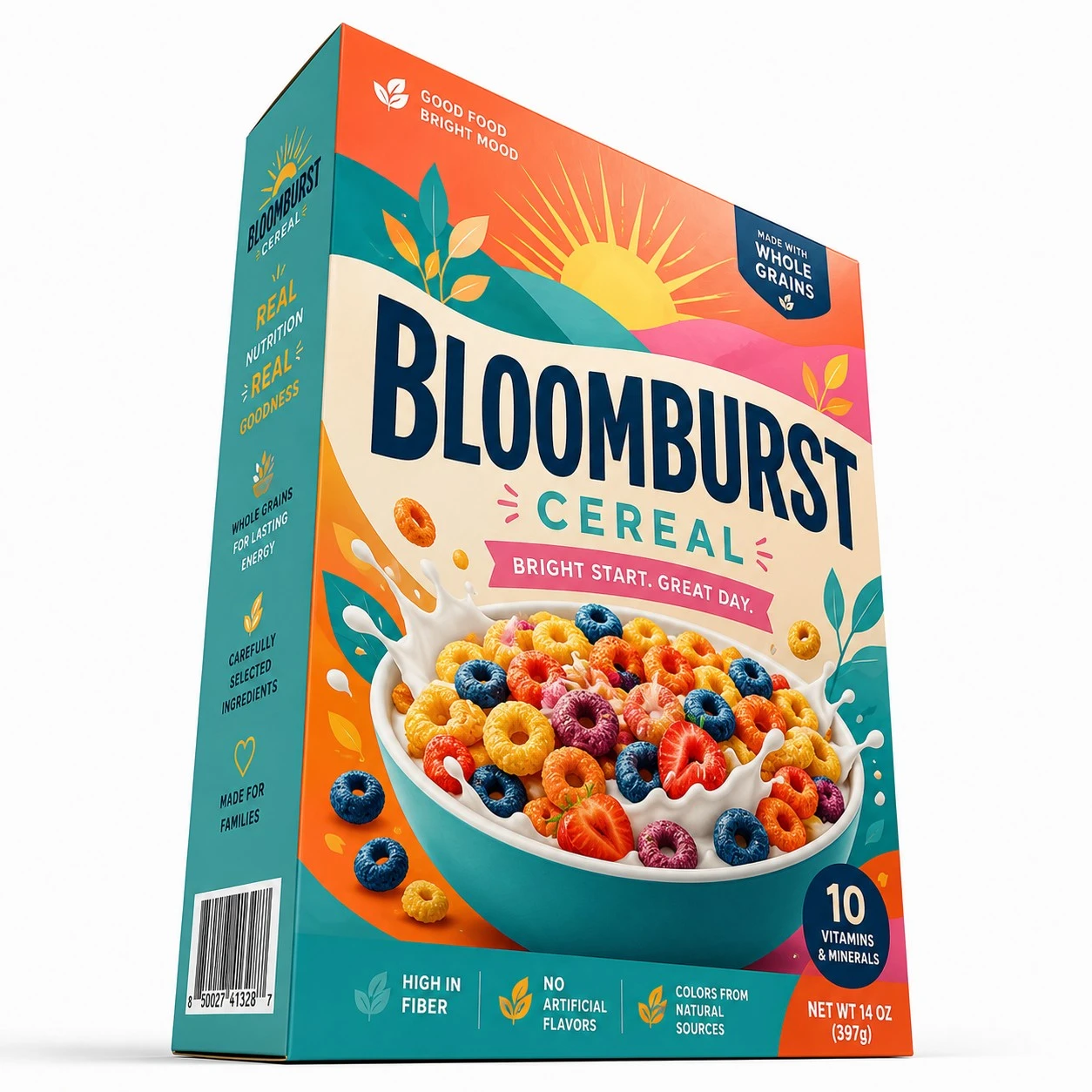 colorful cereal boxes low angle view