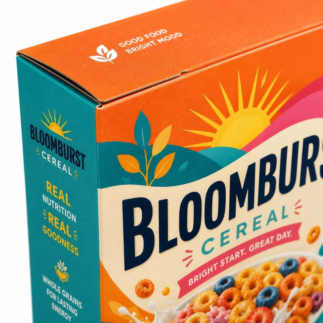 colorful cereal boxes macro flap detail