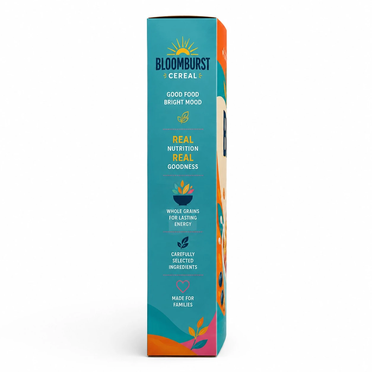 colorful cereal boxes side profile