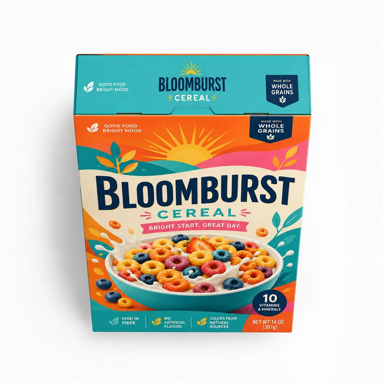 colorful cereal boxes top down view