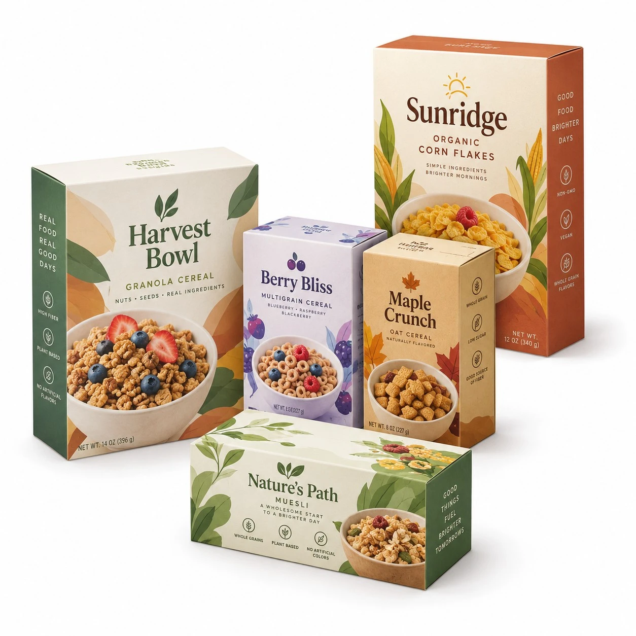 Colorful Organic Cereal Box Collection