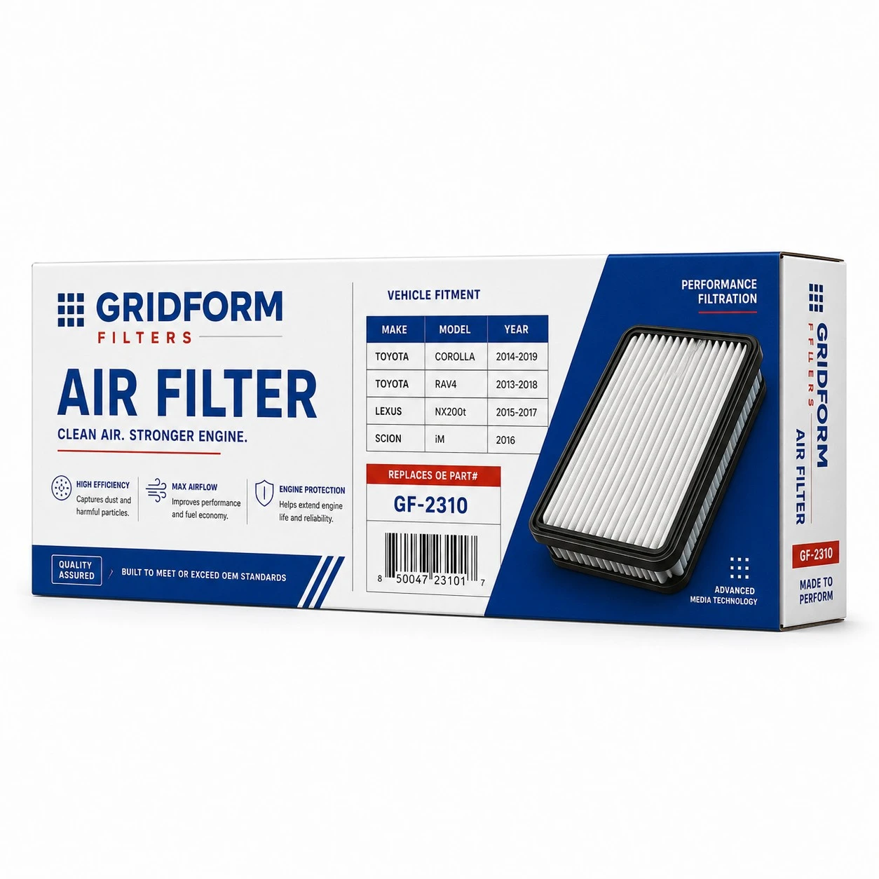 custom air filter packaging gridform side profile