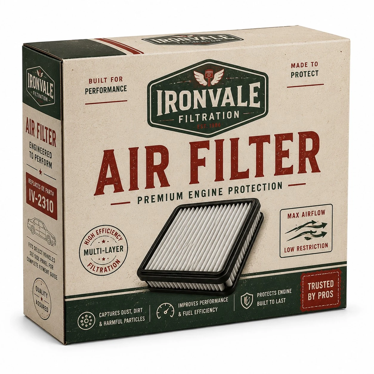 custom air filter packaging ironvale vintage