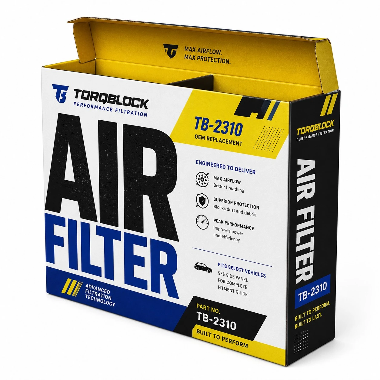 custom air filter packaging torqblock open flap