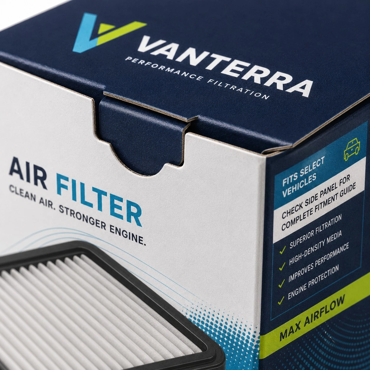 custom air filter packaging tuck flap detail