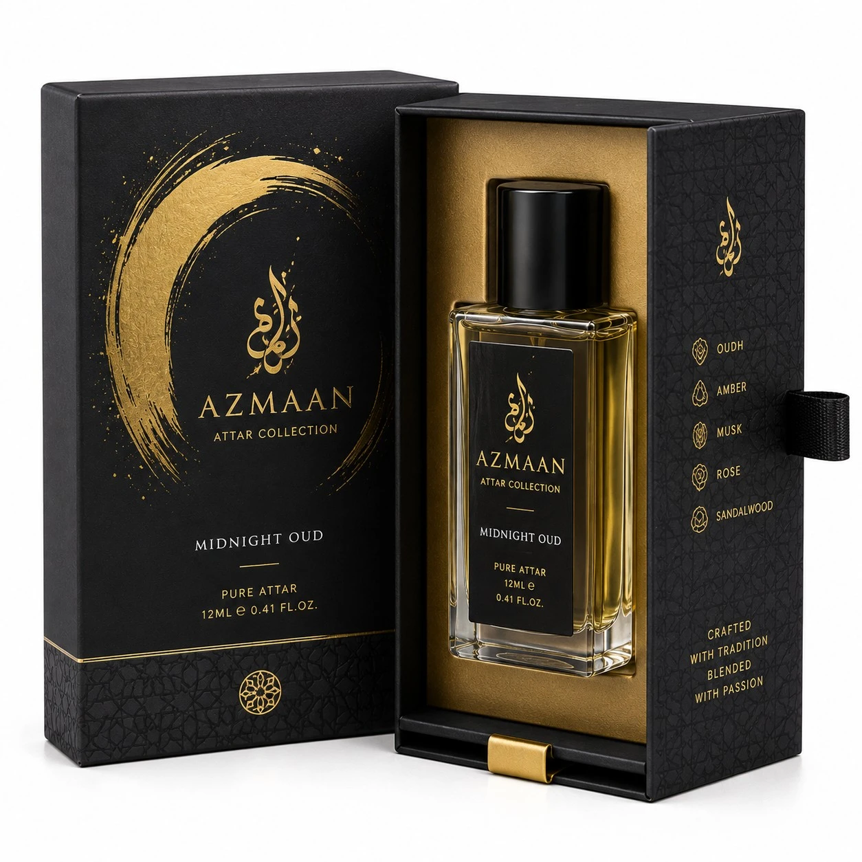 custom attar packaging boxes black gold drawer