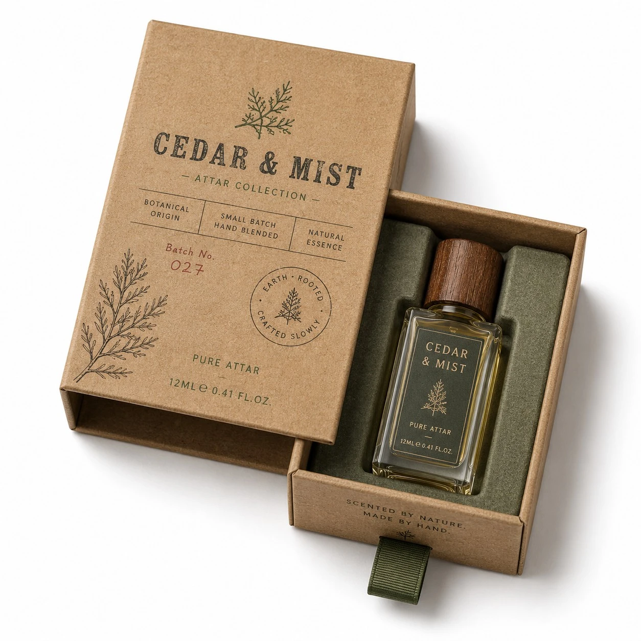 custom attar packaging boxes kraft botanical drawer