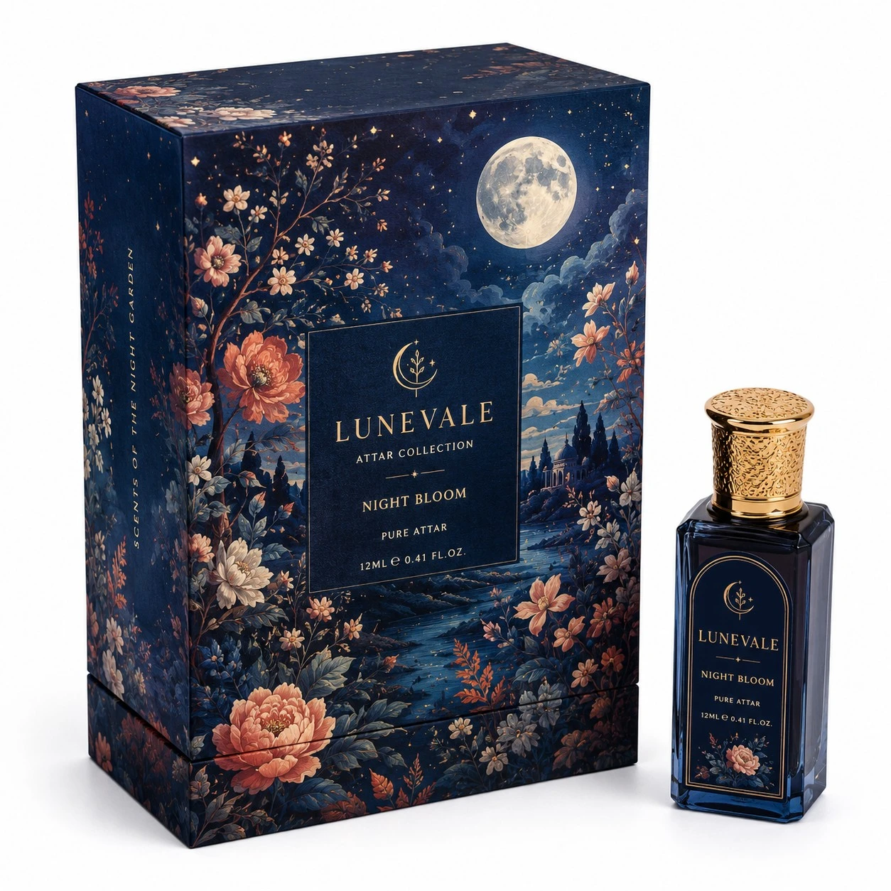 custom attar packaging boxes night garden illustration