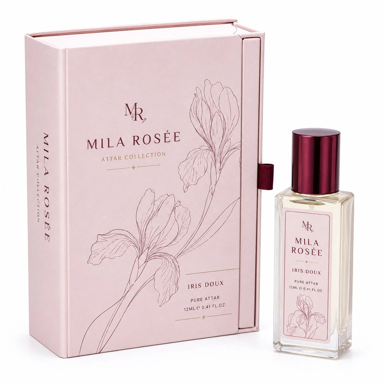 custom attar packaging boxes pink iris book style