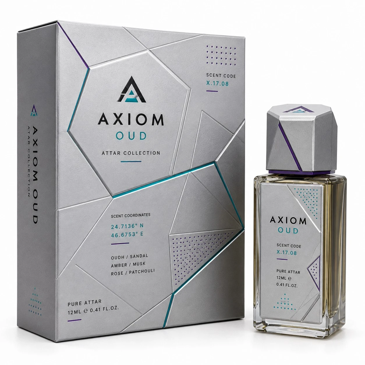 custom attar packaging boxes silver geometric tech