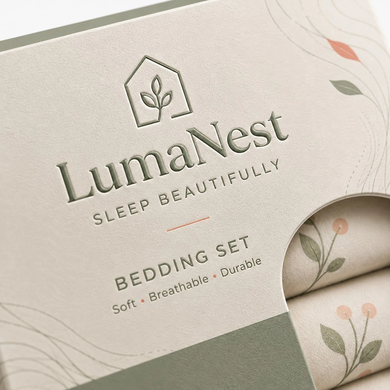 custom bedding packaging box embossed detail