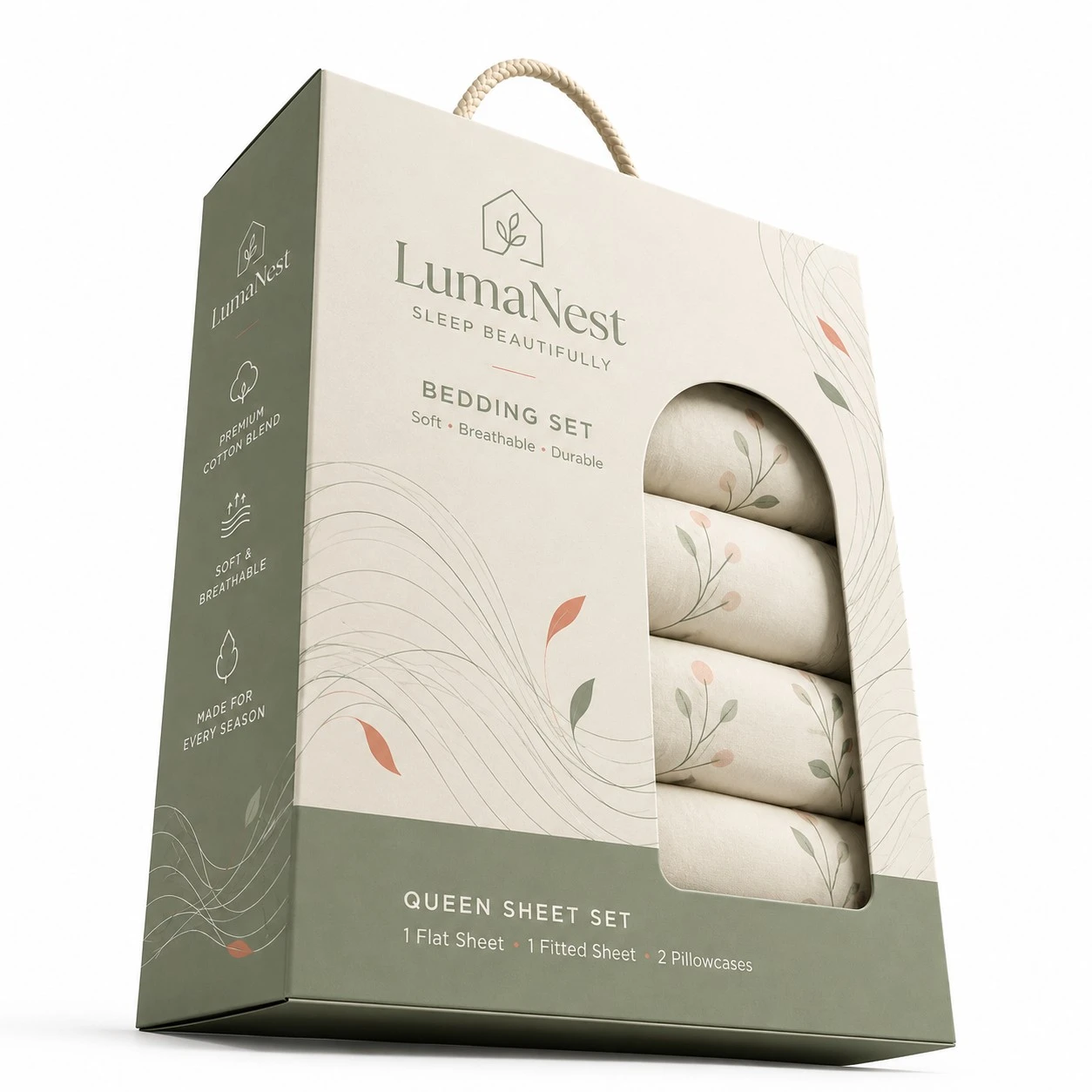 custom bedding packaging box low angle hero