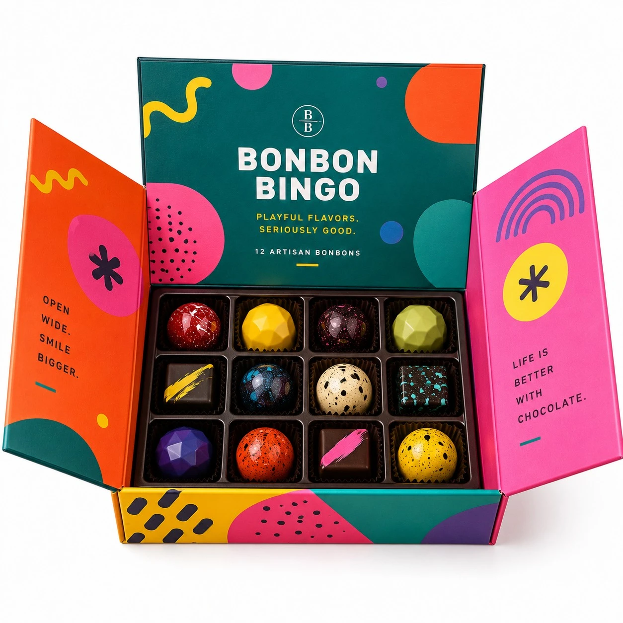 custom bonbon boxes colorful gatefold
