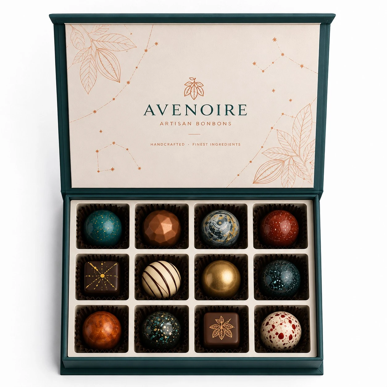 custom bonbon boxes top down 12 piece