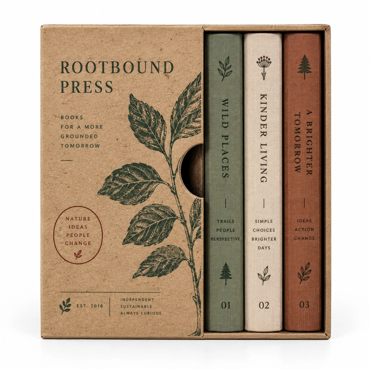 custom book slipcase boxes kraft botanical three book set.webp