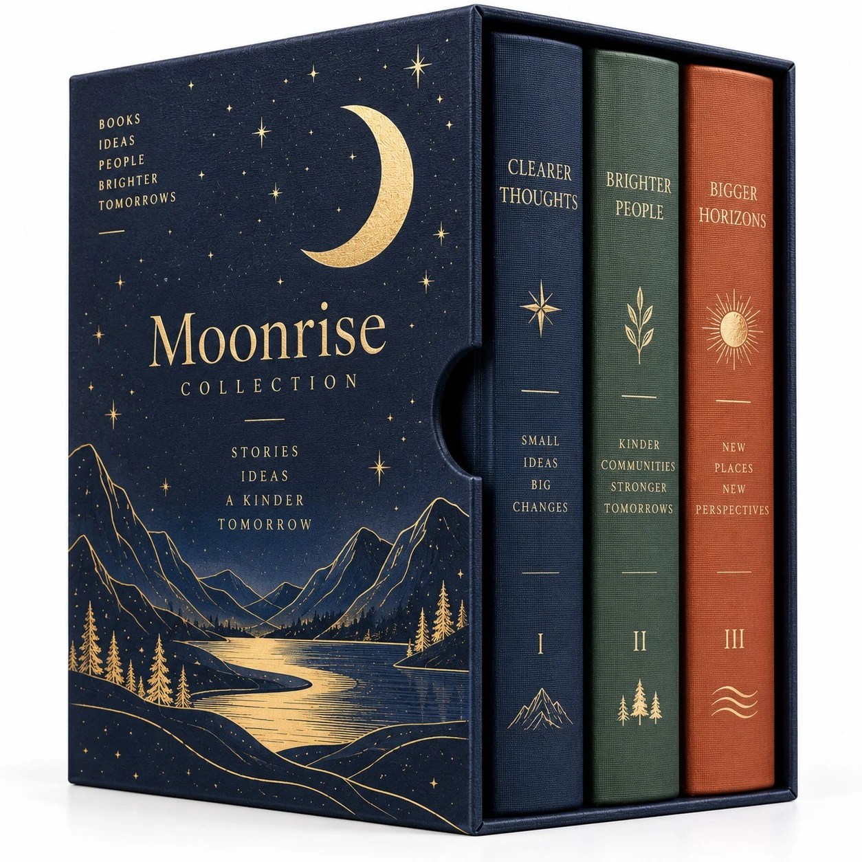 custom book slipcase boxes navy moonrise collector set.webp