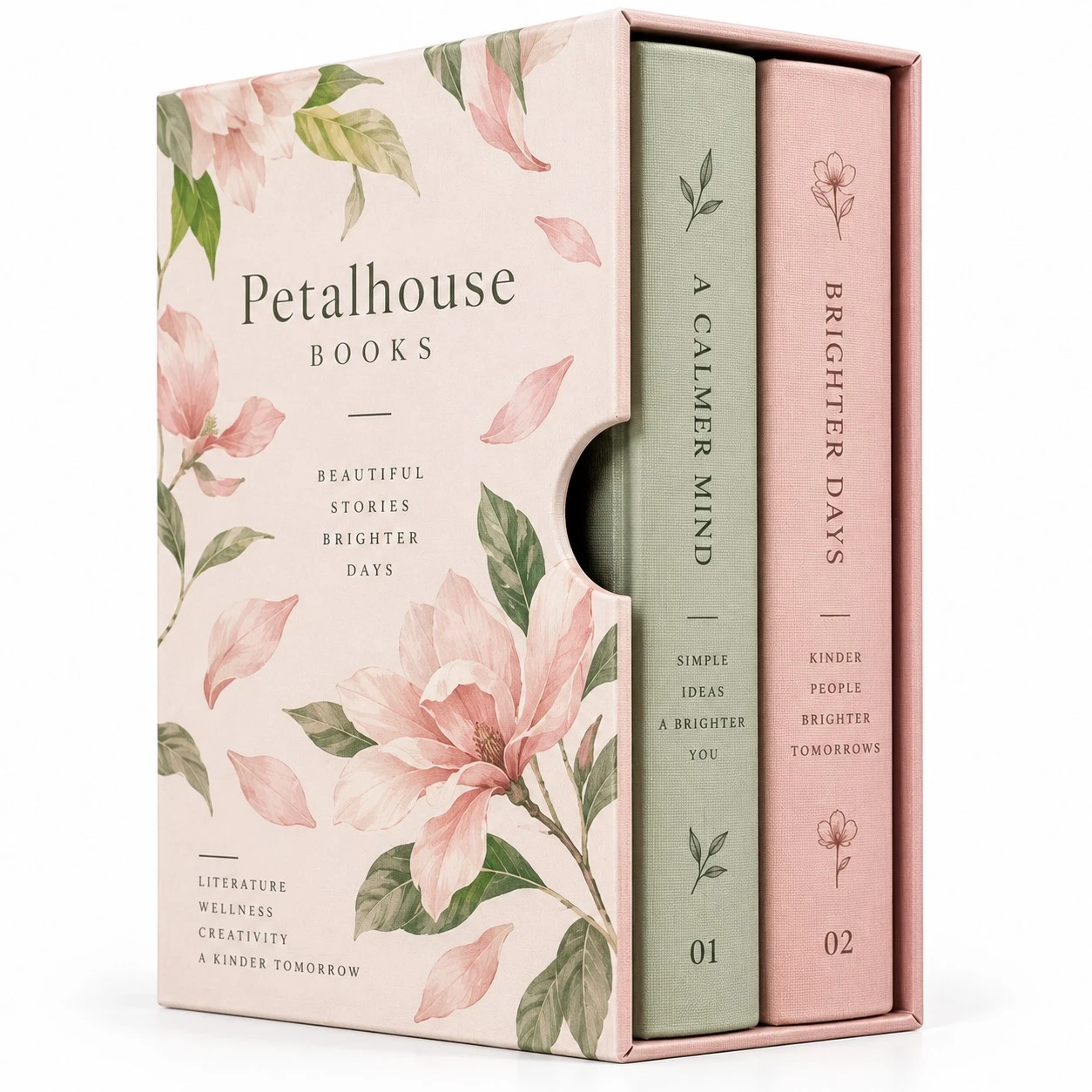 custom book slipcase boxes pastel floral two book set.webp