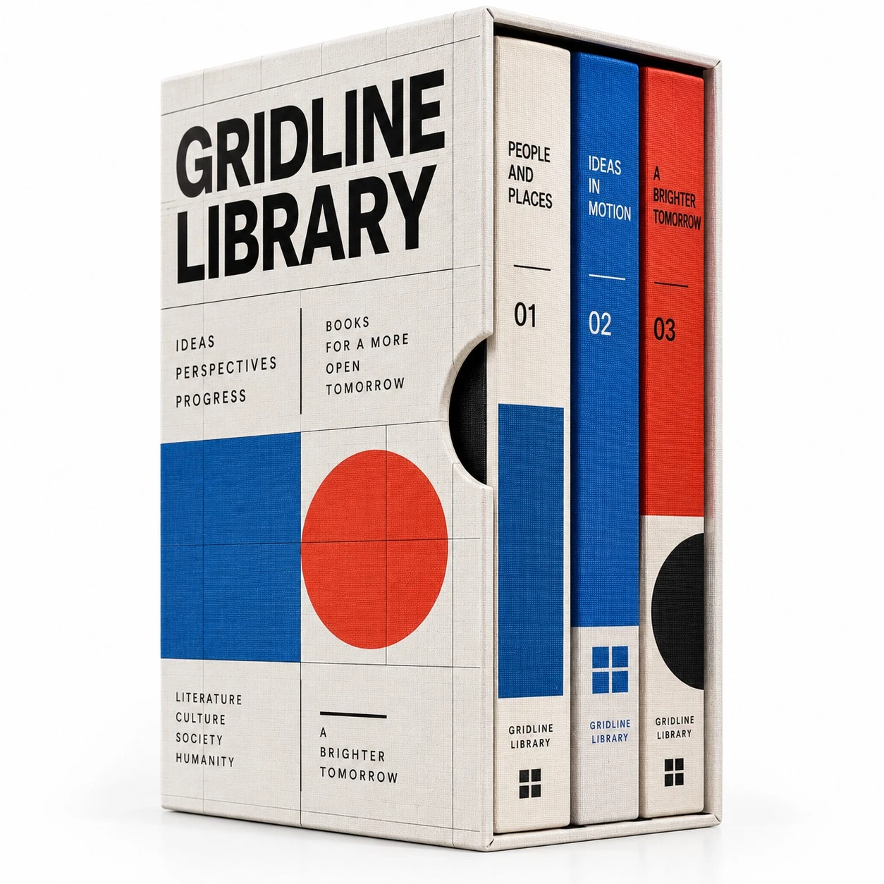 custom book slipcase boxes swiss grid blue red design.webp