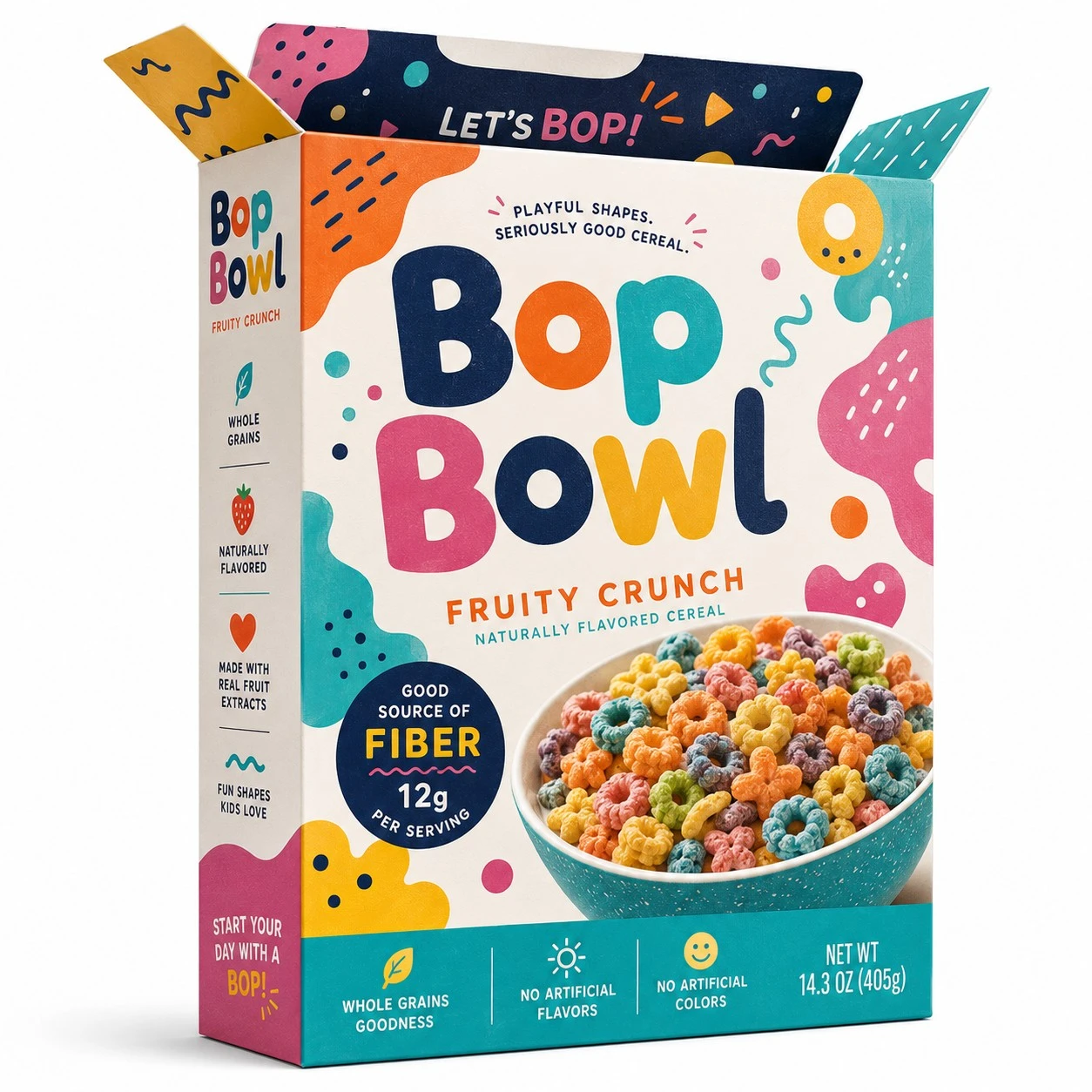 custom breakfast cereal box bopbowl open colorful