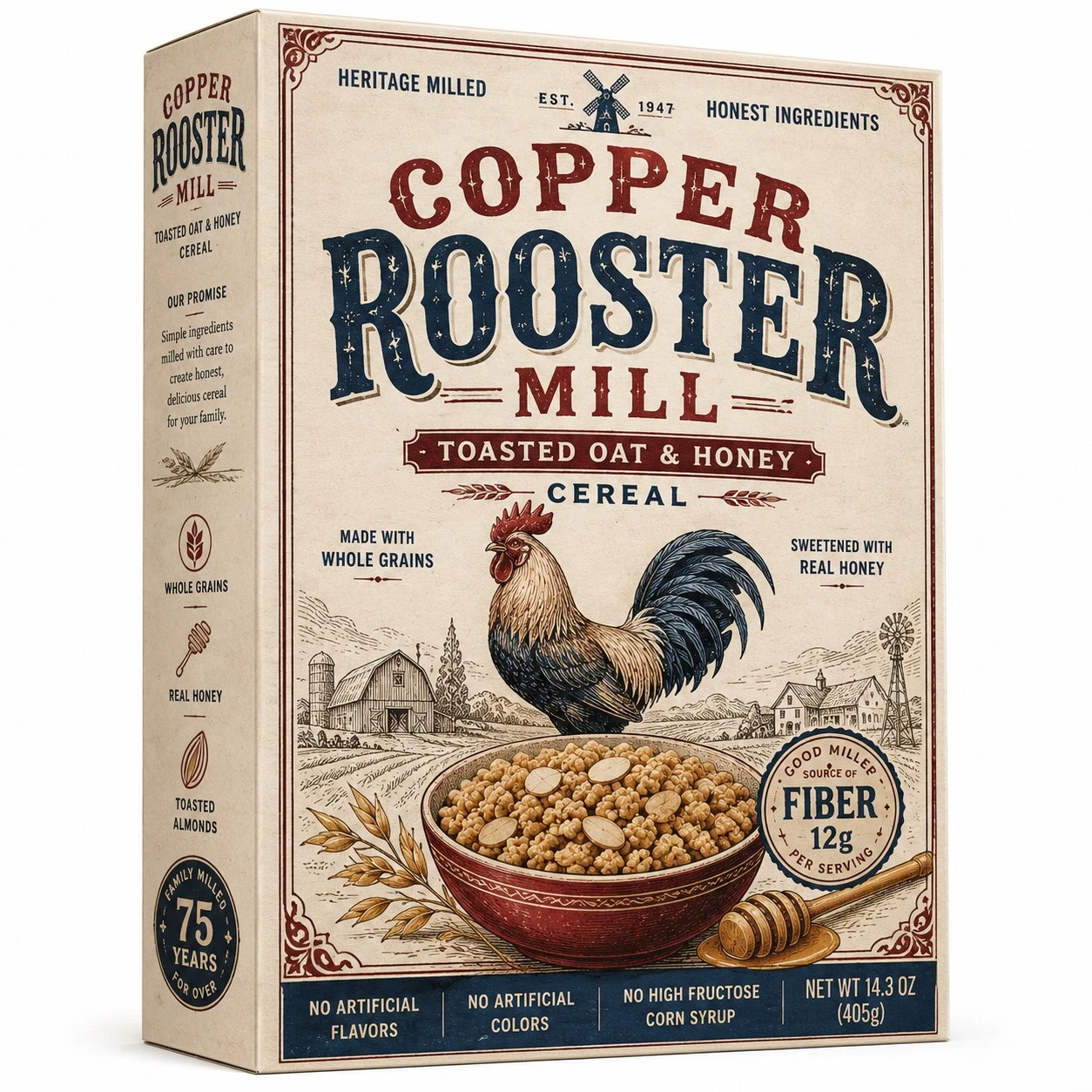custom breakfast cereal box copper rooster vintage