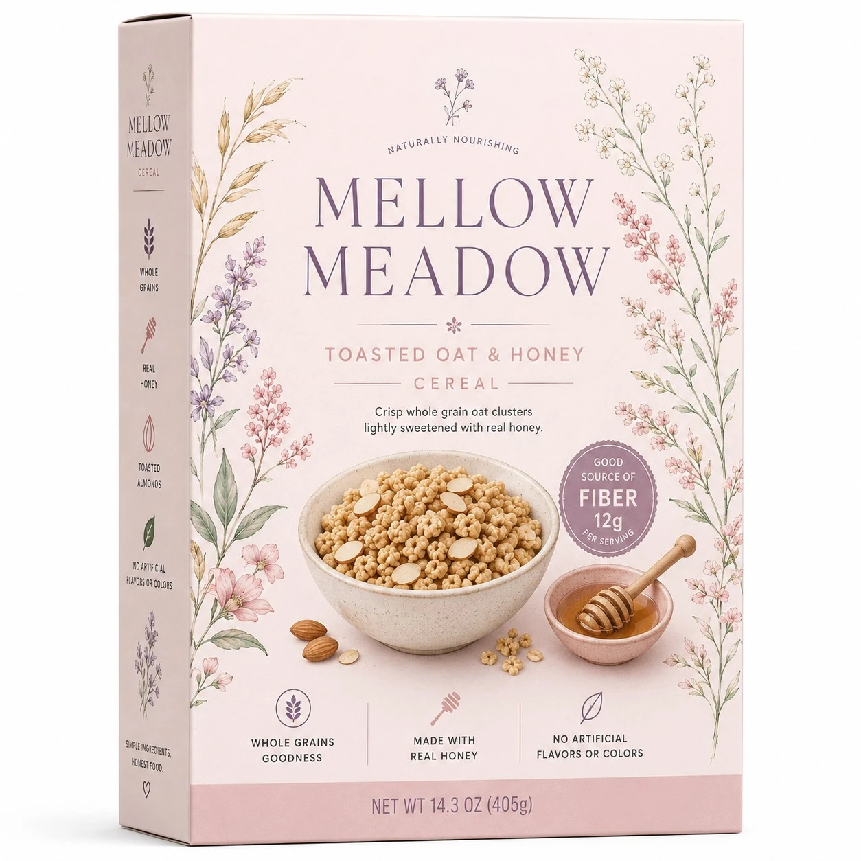 custom breakfast cereal box mellow meadow pastel