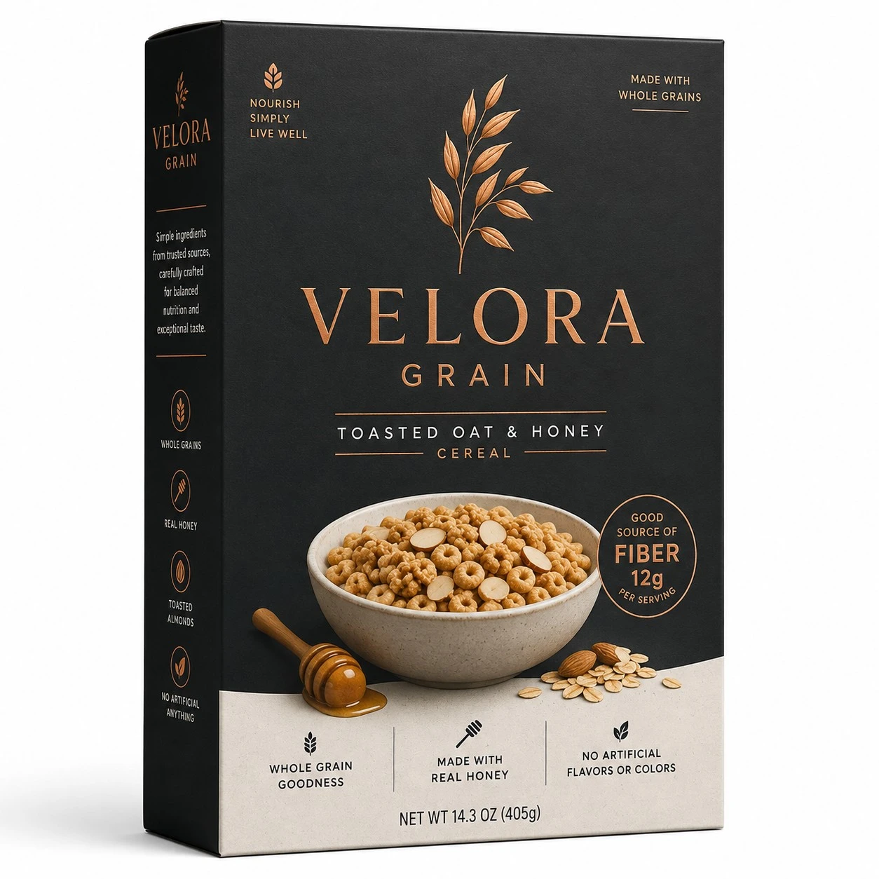 custom breakfast cereal box velora grain luxury