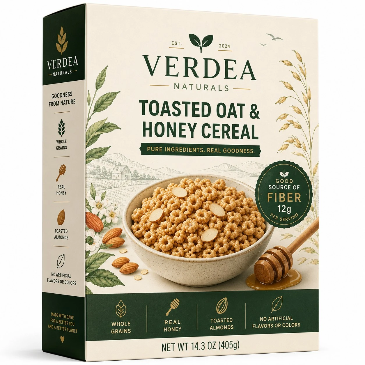 custom breakfast cereal box verdea naturals green