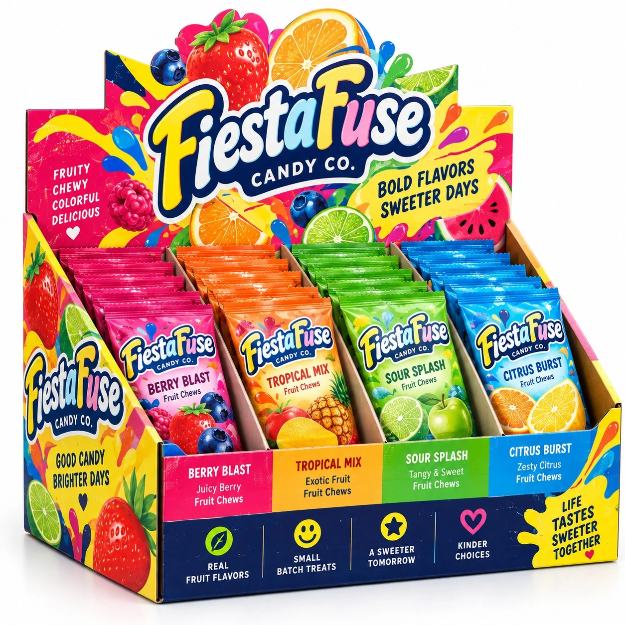 custom candy display box fiesta fuse fruit