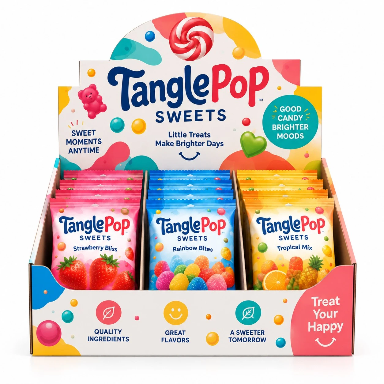custom candy display box front view