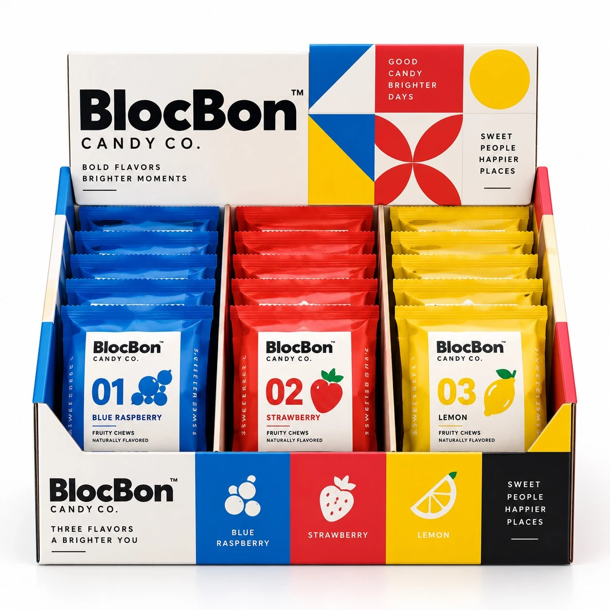 custom candy display box geometric blocbon