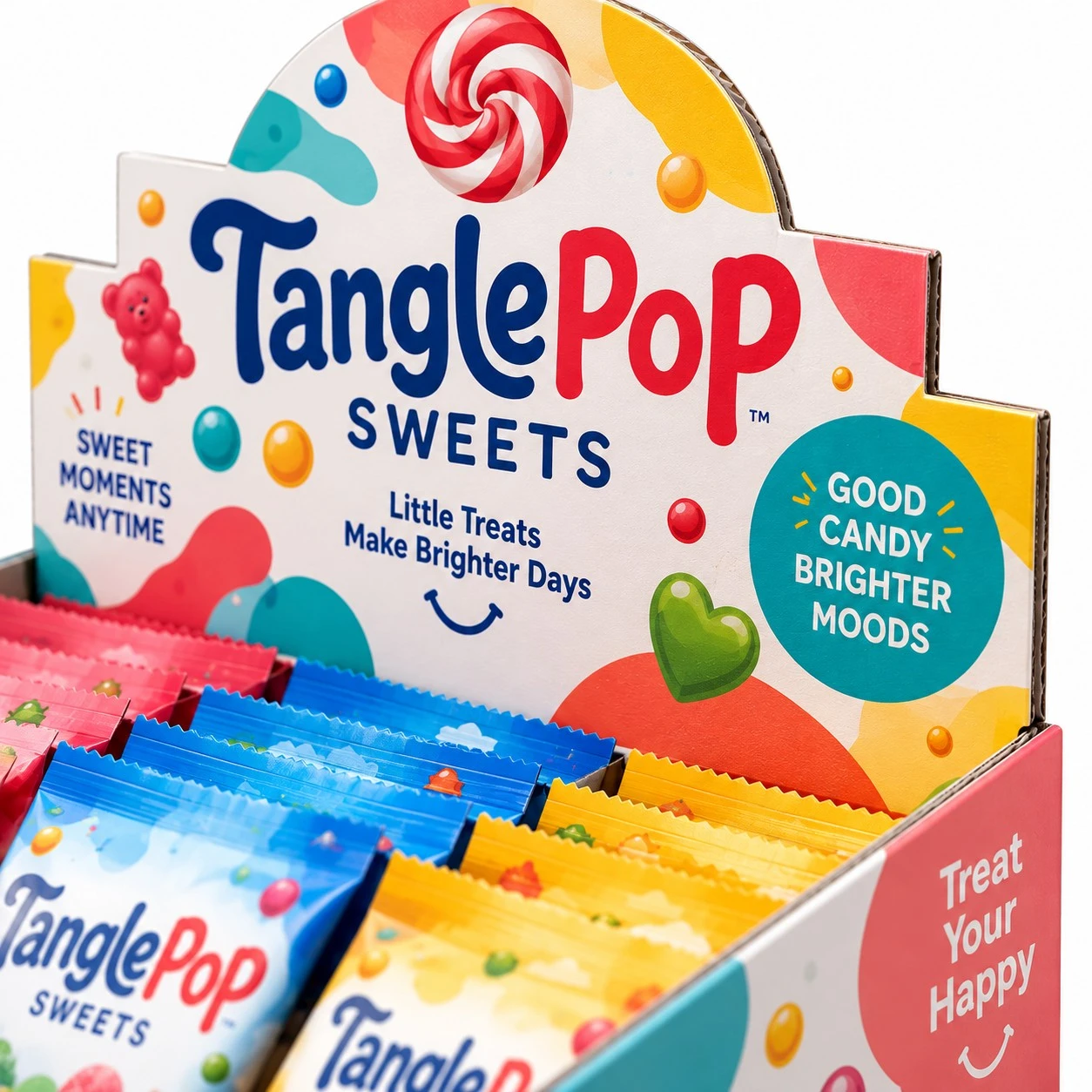 custom candy display box header detail